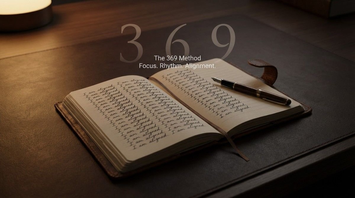 Journal with repeated 369 method affirmations written by hand