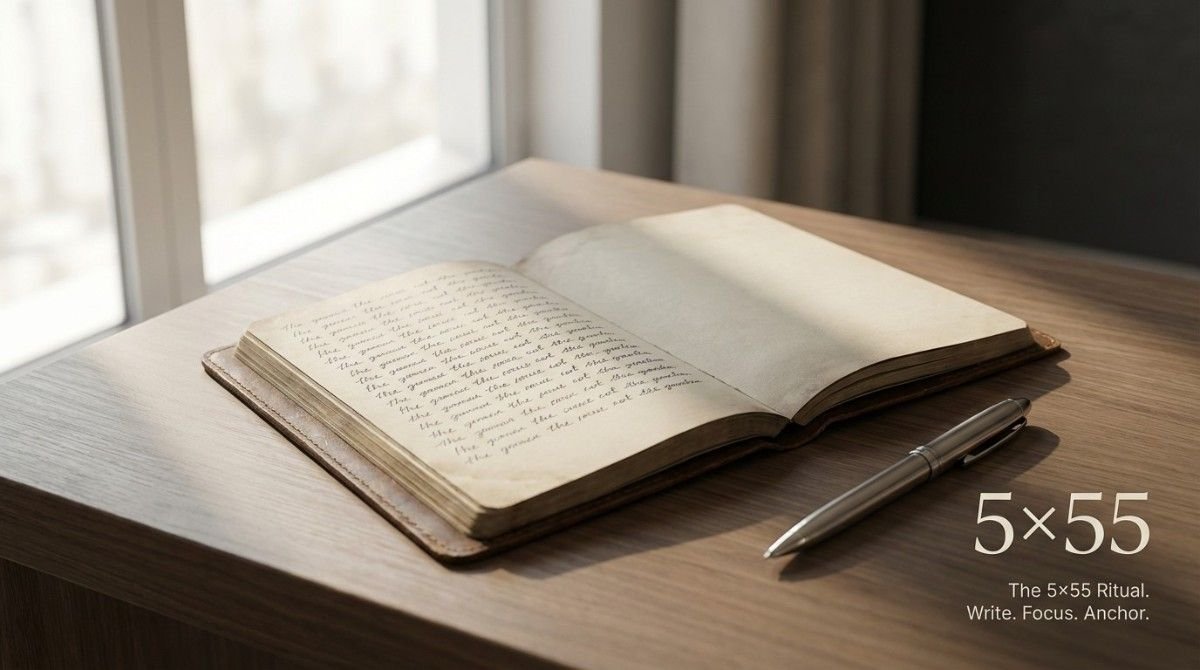 Notebook with repeated affirmations written fifty five times