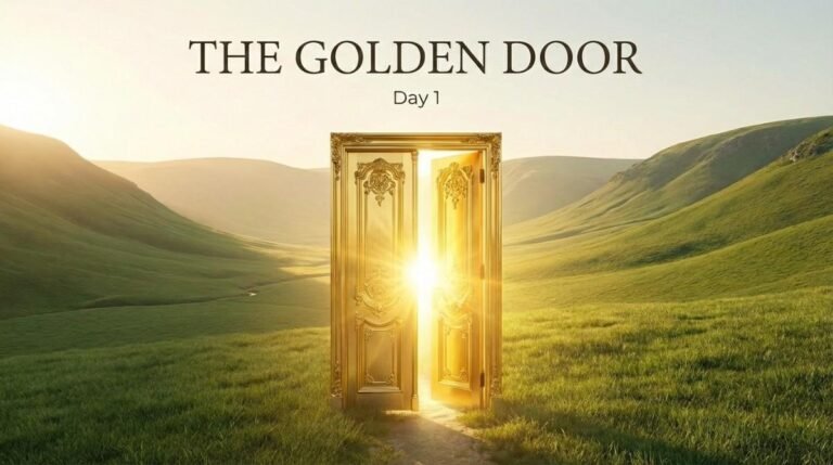 wooden door opening into calm light representing financial identity shift