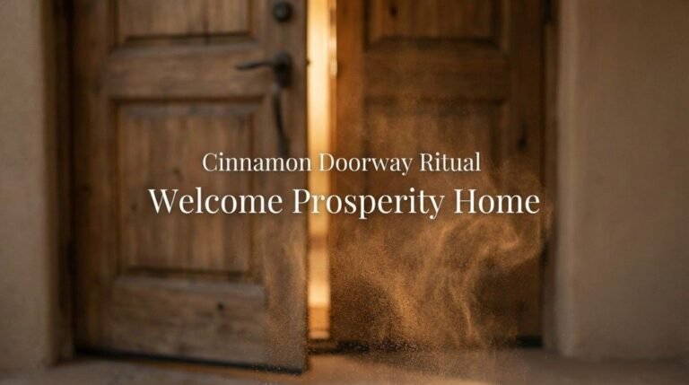 Cinnamon being blown through a front door as part of a prosperity ritual
