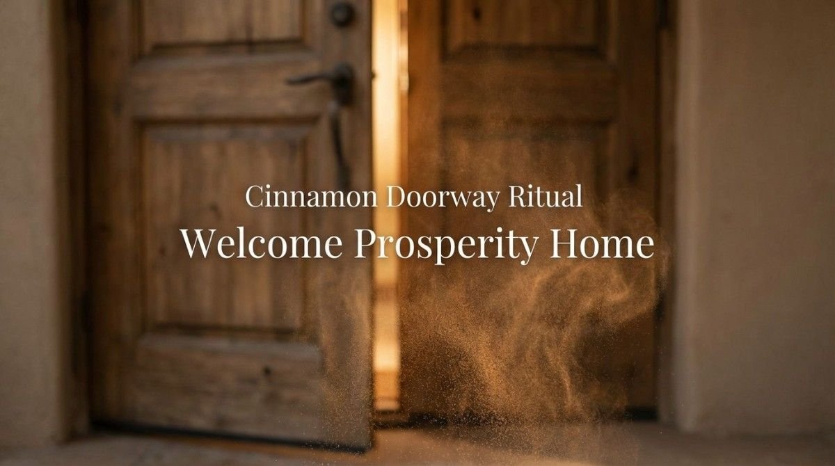 Cinnamon being blown through a front door as part of a prosperity ritual