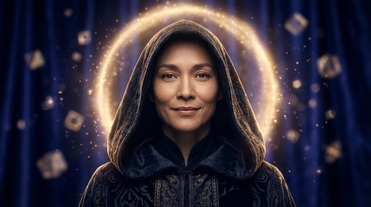 A serene and confident person glowing with golden quantum energy representing the neurological and grounding practice of delusional confidence for manifestation.