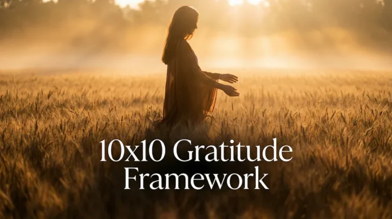 A peaceful person standing in a sunlit wheat field expressing a grounded abundance mindset at dawn